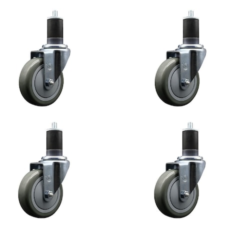 Service Caster 4'' Gray Poly Wheel Swivel 1-5/8'' Expanding Stem Caster Set, 4PK SCC-EX20S414-PPUB-158-4